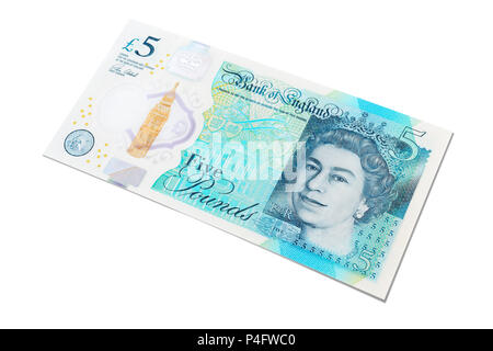 New Five Pound Note, UK, Cut Out Stock Photo
