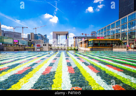 'Fontaine Monumentale' by Israeli artist Yaacov Agam. This fountain is covered in mosaic tiles and sits in the La Defense area in Paris, France Stock Photo