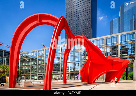 'Araignee Rouge' sculpture by Alexander Calder and sits in the La Defense area in Paris, France Stock Photo