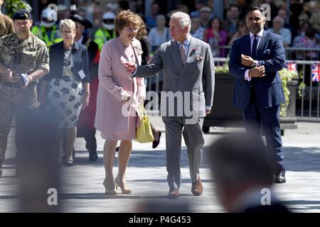 Salisbury, UK . 22nd June, 2018. Prince Charles and Camilla Duchess of Cornwall visit Salisbury in recognition of the recovery programme that is happening in the city. Credit: Finnbarr Webster/Alamy Live News Stock Photo
