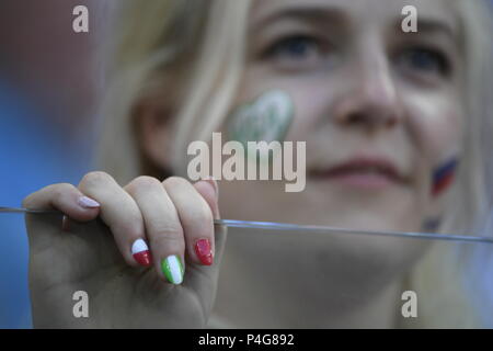 Volgograd, Russia. 22nd June, 2018. A fan is seen prior to the 2018 FIFA World Cup Group D match between Nigeria and Iceland in Volgograd, Russia, June 22, 2018. Credit: Lui Siu Wai/Xinhua/Alamy Live News Stock Photo