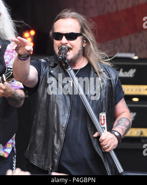 New York, NY, USA. 22nd June, 2018. Johnny Van Zant of Lynyrd Skynyrd performs during 'FOX & Friends' All American Concert Series at FOX Studios on June 22, 2018 in New York City. Credit: John Palmer/Media Punch/Alamy Live News Stock Photo