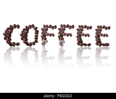 word coffee made from coffee beans isolated on White background Stock Photo
