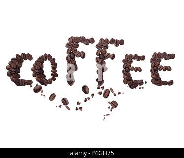 word coffee made from coffee beans isolated on White background Stock Photo