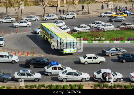 Shiraz, Iran - March 24, 2018: Free tourist bus on the road Stock Photo