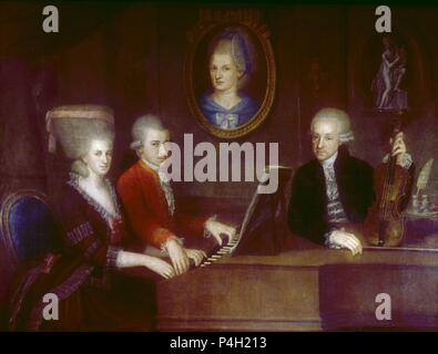 The Mozart family - 1780 - oil on canvas. Author: Johann Nepomuk Della Croce (1736-1819). Location: FUNDACION INTERNACIONAL MOZARTEUM, SALZBURG, AUSTRIA. Also known as: LA FAMILIA DE MOZART. Stock Photo