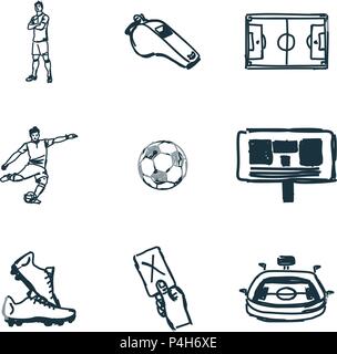 Football icons set. Succer ball icon, whistle icon, Football Red card icon and more. Premium quality symbol collection. Succer icon set simple elements. Stock Vector