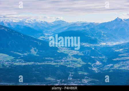 View from Hafelekarspitze at Innsbruck to the Brenner Pass between Austria and Italy with beautiful mountain landscape Stock Photo