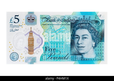 New Five Pound Note, UK, Cut Out Stock Photo