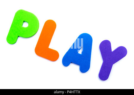 The word PLAY spelt in multi-coloured letters. Stock Photo