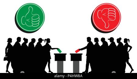 voters crowd silhouette by voting for election with thumb icons. All the silhouette objects, icons and background are in different layers. Stock Vector
