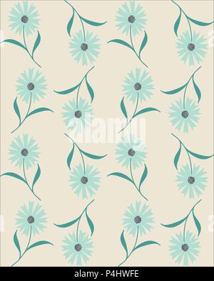 Vector seamless abstract pattern with light blue cornflowers on white background Stock Vector