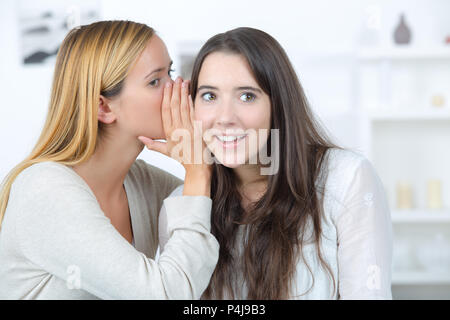 portrait of a girl telling secrets to her amazed friend Stock Photo