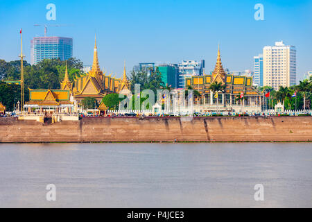 Phnom Penh city skyline and Tonle Sap River. Phnom Penh is the capital and largest city in Cambodia. Stock Photo