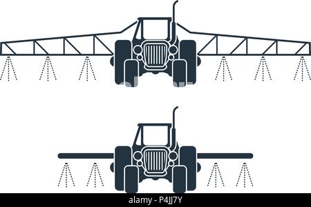 Fertilizer icon - tractor spraying pesticides, agriculture irrigation vehicle Stock Vector