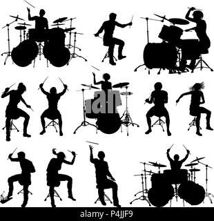 Silhouettes Drummers Stock Vector