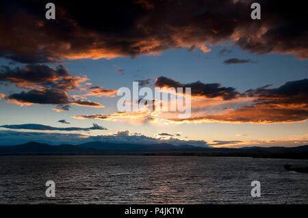 Lake Helena sunset, Causeway Fishing Access Site, Montana Stock Photo ...