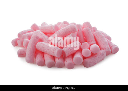 Pile of pink packing foam peanuts isolated on white background Stock Photo