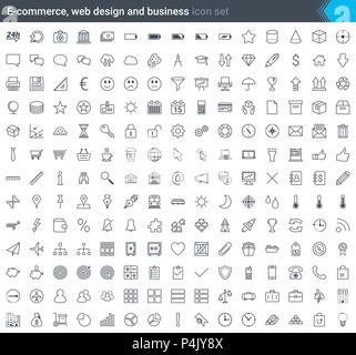 Business, e-commerce, web and shopping icons set in modern style isolated on white background. Stroke icons. Stock Vector