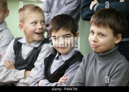 Belarus, Gomel, February 24, 2016, high school sixty, open lesson.Primary school boys Stock Photo