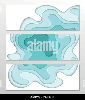 Turquois abstract layout - set of paper cut vector posters Stock Vector