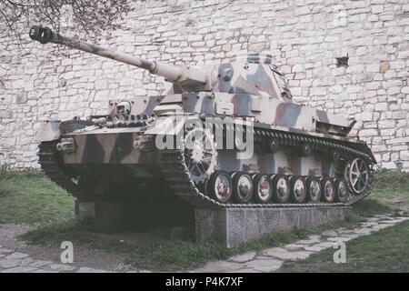 German medium tank Panzer IV or Panzerkampfwagen IV from Second World War exhibited in open space Stock Photo