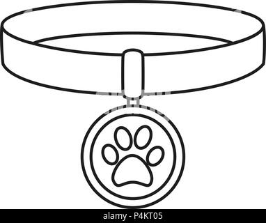 Line art black and white pet collar. Simple supply for domestic animal. Cat dog care themed vector illustration for icon, sticker, patch, label, sign, Stock Vector