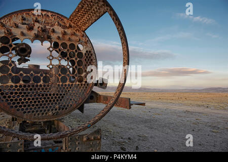 Old Railway Engines In Desert. uyuni bolivia Stock Photo