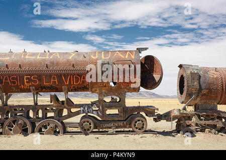 Old train in the train cemetery Cementerio de los Trenes, Uyuni, Bolivia Stock Photo