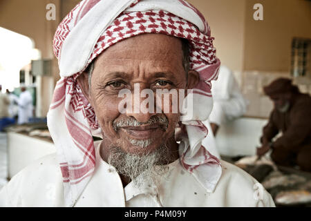 Portrait of an old Omani man in traditional Omani clothing Stock Photo