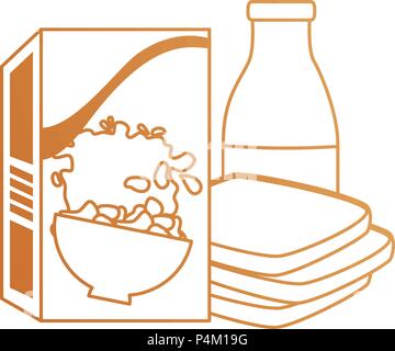 cereal box with bread and milk bottle Stock Vector