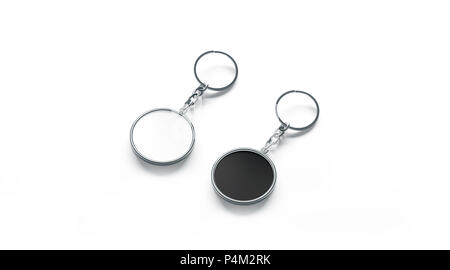 Download Blank metal round black and white key chain mock up top view, 3d rendering. Clear silver ...