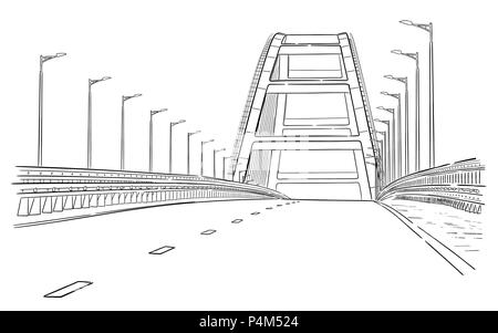 Hand drawn sketch vector illustration of Crimean bridge arks and road Stock Vector