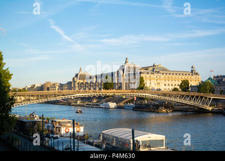 Passerelle Léopold Sédar Senghor formally know as passerelle Solférino  with panoramic view of Orsay museum, Paris, IDF, France Stock Photo