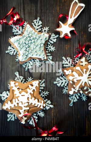 Gingerbread stars as Christmas trees decorations Stock Photo