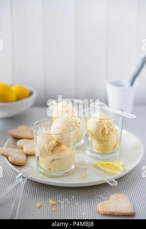 Lemon ice cream with biscuits Stock Photo