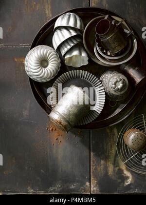 Vintage baking tins Stock Photo