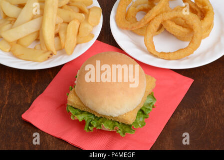 top view fillet fish sandwich with lettuce and cheese Stock Photo