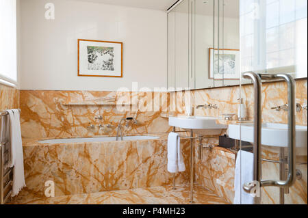 Bathroom with brown tile work Stock Photo