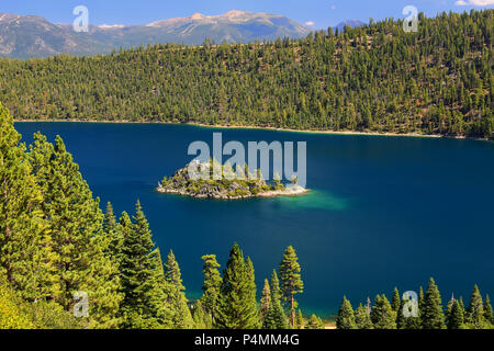 Fannette Island in Emerald Bay at Lake Tahoe, California, USA. Lake Tahoe is the largest alpine lake in North America Stock Photo