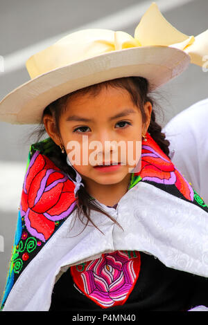 Portrait of a local girl performing during Festival of the Virgin de la Candelaria in Lima, Peru. The core of the festival is dancing and music perfor Stock Photo