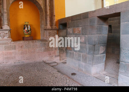 Interior of Koricancha complex museum in Cusco, Peru. Koricancha was the most important temple in the Inca Empire, dedicated to the Sun God Stock Photo