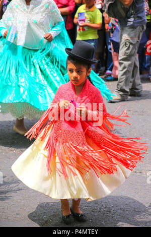 Local girl performing during Festival of the Virgin de la Candelaria in Lima, Peru. The core of the festival is dancing and music performed by differe Stock Photo