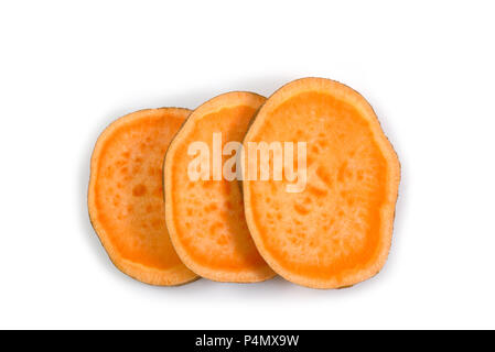 Top view of sliced sweet potato isolated on white background with clipping path. Stock Photo