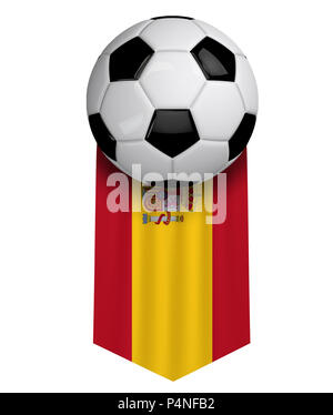 Spain soccer ball flag cloth hanging banner. 3D Rendering Stock Photo