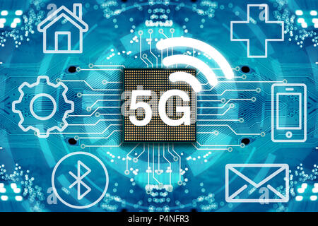 5G network wireless systems and internet. Stock Photo