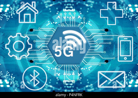 5G network wireless systems and internet. Stock Photo
