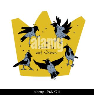 Crow birds in crown symbol isolated on white Stock Vector