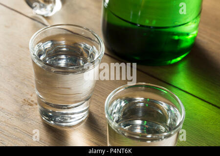 Alcoholic Clear Distilled Korean Soju in a Shot Glass Stock Photo