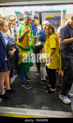 London, England. 22nd June 2018. Some of the same fans on their way home after Brazil's victory. ©Tim Ring/Alamy Live News Stock Photo